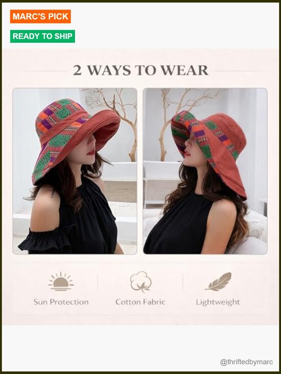 Wide Brim Reversible Sun Hat with UPF 50+ and Adjustable Chin Strap